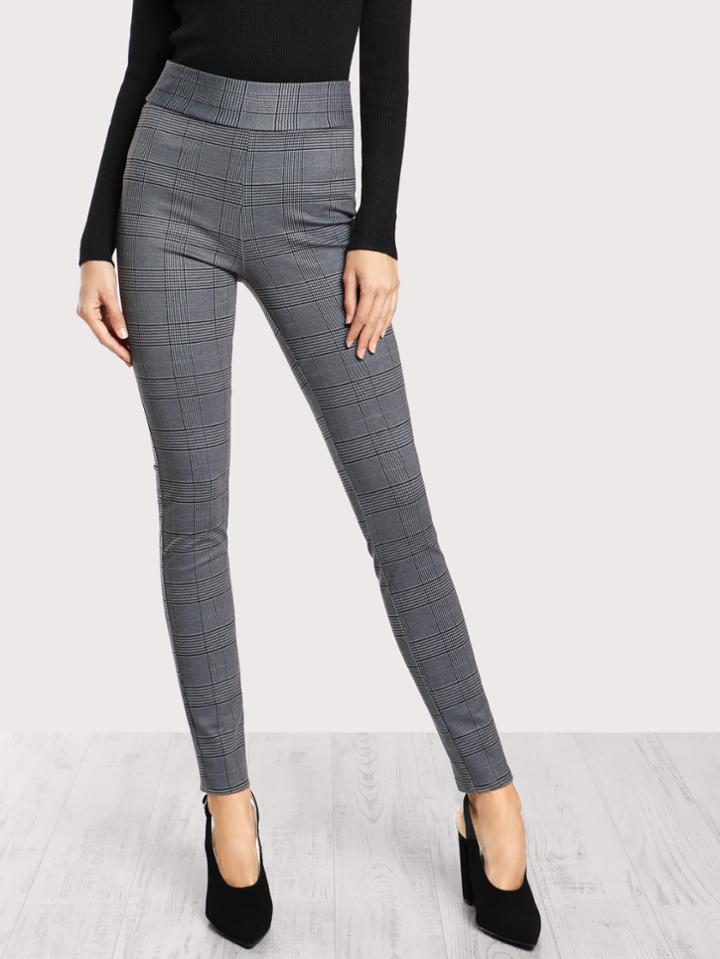 Romwe Elasticized Waist Plaid Leggings