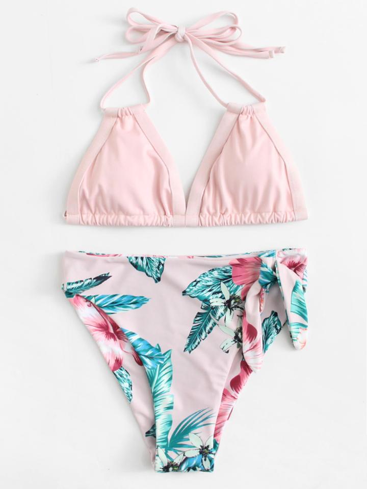 Romwe Self Tie Mix & Match Bikini Set
