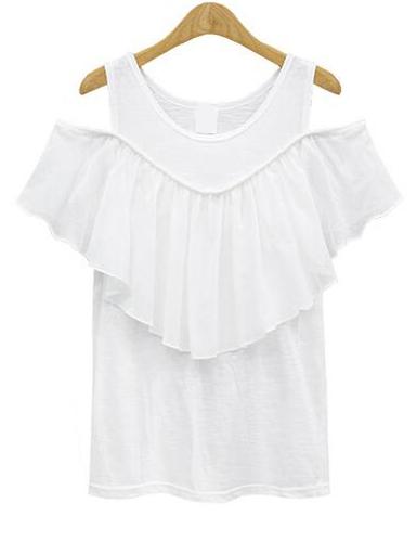 Romwe White Ruffle Cold Shoulder Top
