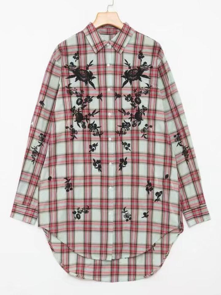 Romwe Dolphin Hem Check Shirt Dress