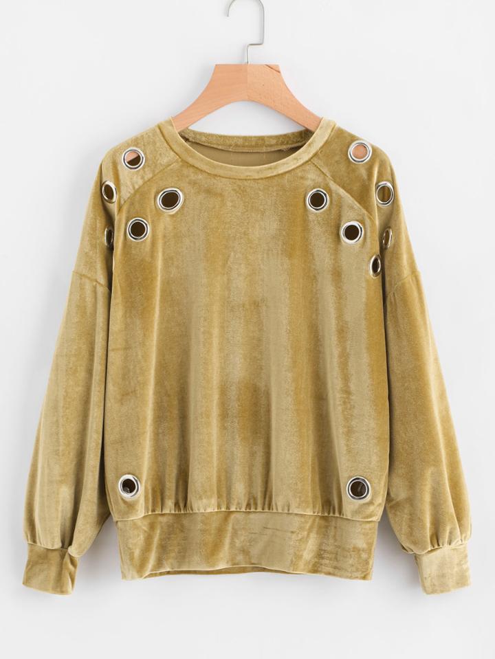 Romwe Velvet Drop Shoulder Ring Detail Sweatshirt