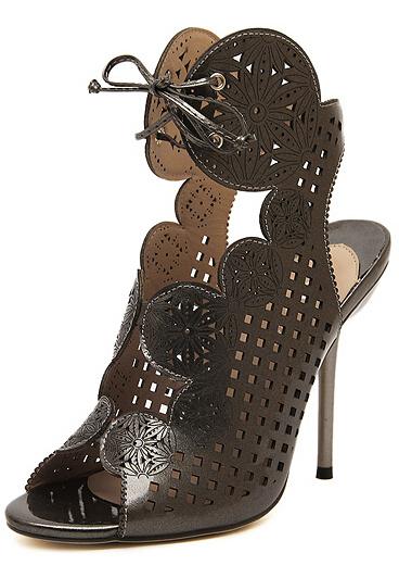 Romwe Black High Heel Hollow Bandage Sandals