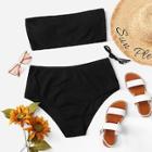 Romwe Plus Solid Rib Knit Bikini Set