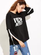 Romwe Letters Print Zip Sleeve 2 In 1 T-shirt