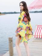 Romwe Floral Print Asymmetrical Hem Cover Up