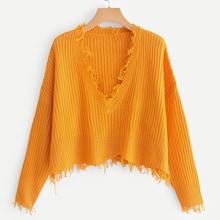 Romwe Raw Trim Drop Shoulder Sweater