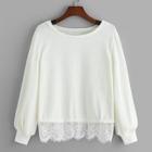 Romwe Contrast Lace Hem Sweater