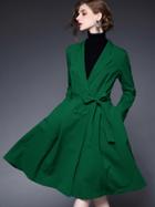 Romwe Green Long Sleeve Tie-waist Pockets Coat