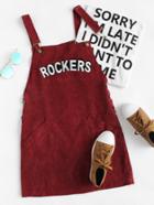Romwe Letter Embroidered Corduroy Overall Dress