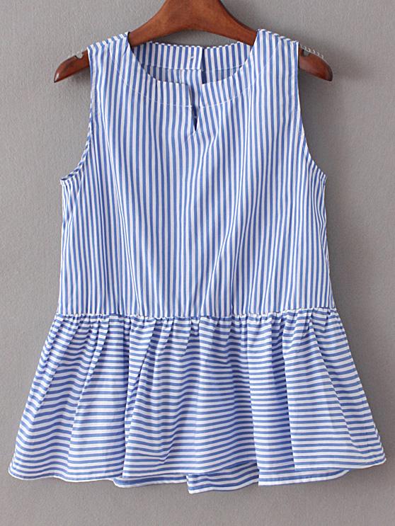 Romwe Multicolor Ruffle Hem Striped Buttons Back Sleeveless Blouse