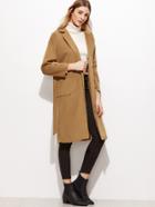 Romwe Khaki Wool Blend Split Side Long Coat