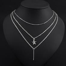 Romwe Bar & Starfish Pendant Layered Chain Necklace
