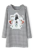 Romwe Person Appliqued Striped Dress