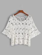 Romwe White Crochet Lace Hollow Out Top