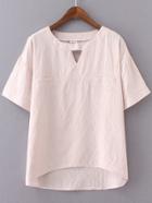 Romwe Pink Dipped Hem Plain Blouse