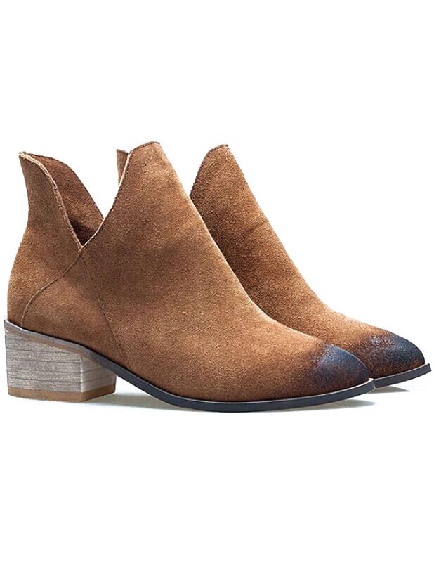 Romwe Brown V Cut Brush Pointed Toe Boots