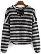 Romwe High Low Striped Lace Up Sweater