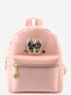 Romwe Pink Metal Rabbit Ear Embellished Backpack