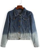 Romwe Lapel Ombre Scratch Denim Pockets Buttons Coat