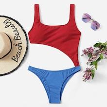 Romwe Cut-out Two Tone Swimsuit