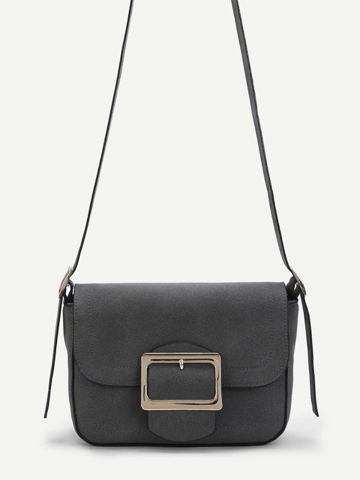 Romwe Buckle Front Suede Crossbody Bag