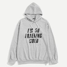 Romwe Guys Letter Front Drawstring Hoodie