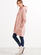 Romwe Pink Double Hoods Pleated Hem Longline Sweatshirt