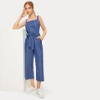 Romwe Contrast Sequin Belted Denim Overalls