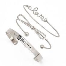 Romwe Letter Detail Cuff Bracelet Set 3pcs