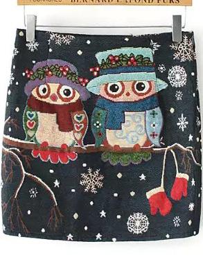 Romwe Owl Print Bodycon Blue Skirt