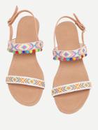 Romwe Pom Pom Embellished Flat Sandals