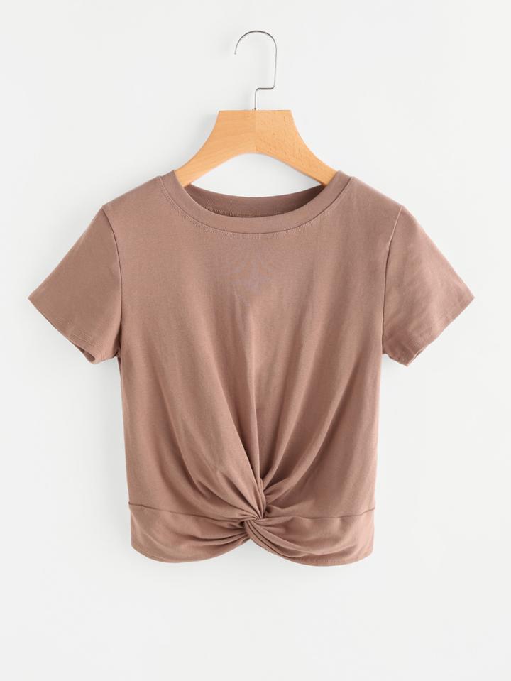 Romwe Twisted Front Crop T-shirt