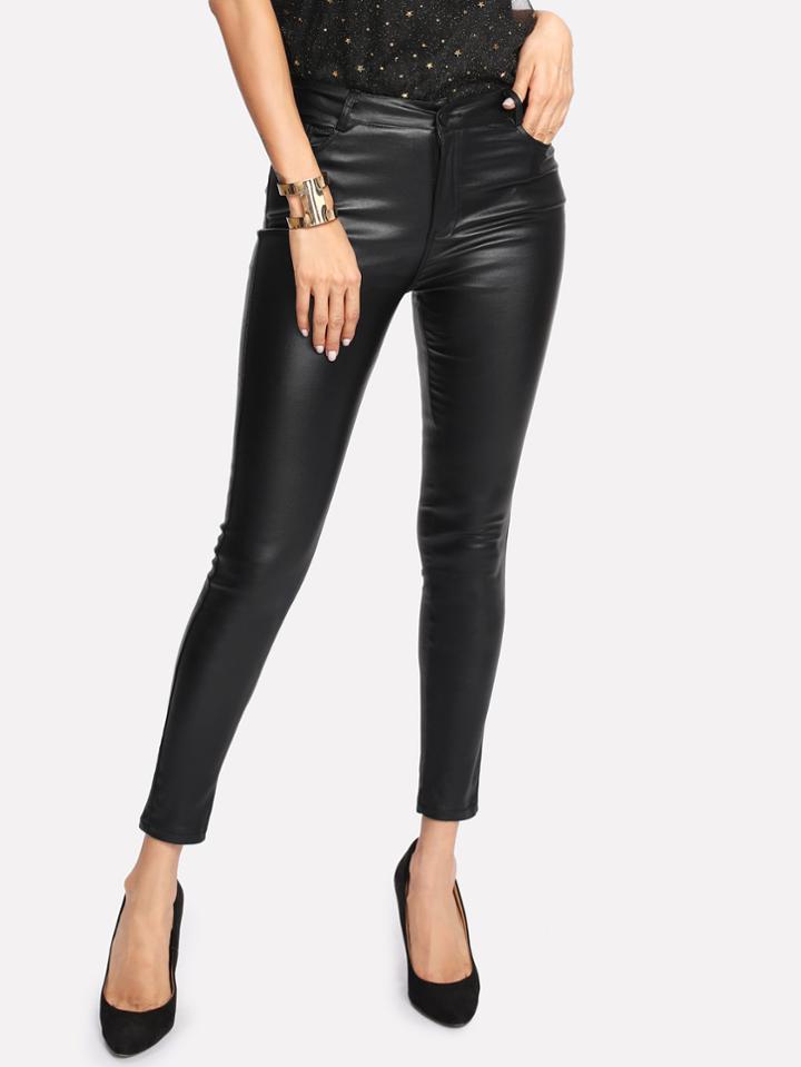Romwe Ankle Pu Leggings