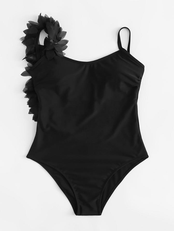 Romwe Flower Applique Backless Swimsuit