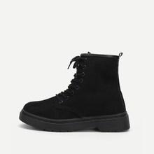 Romwe Plain Lace-up Suede Boots