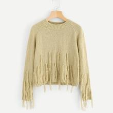 Romwe Fringe Raglan Sleeve Sweater