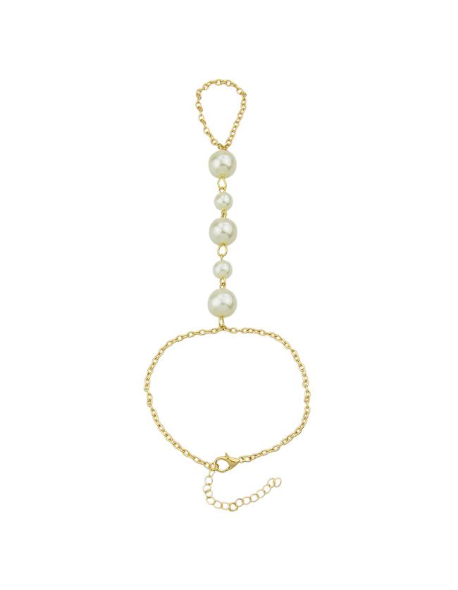 Romwe Alloy Gold Plated Imitation Pearl Women Bracelet With Ring