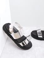 Romwe Silver Bow Embellished Patent Leather Sandals