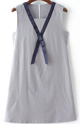 Romwe Contrast Edge With Zipper Grey Dress