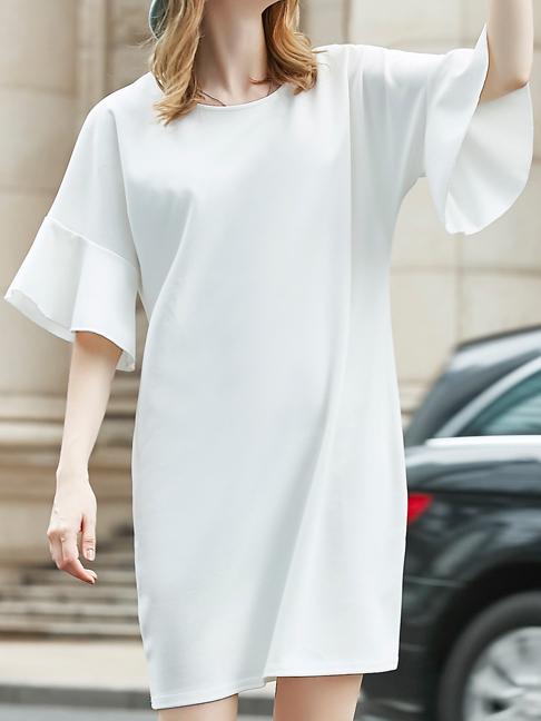 Romwe Ruffled Bell Sleeve Shift Dress - White