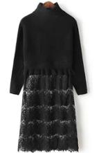 Romwe Stand Collar Lace Knit Black Dress