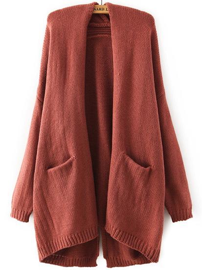 Romwe With Pockets Split-back Brown Cardigan