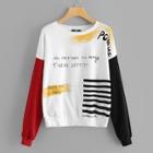 Romwe Color Block Striped Letter Print Pullover