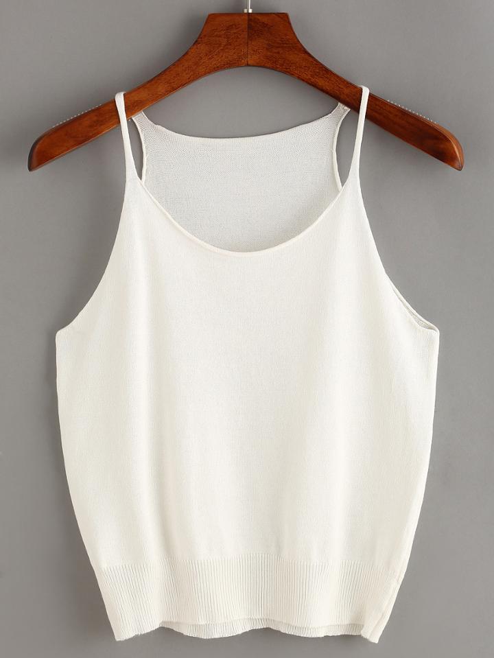 Romwe White Knitted Cami Top