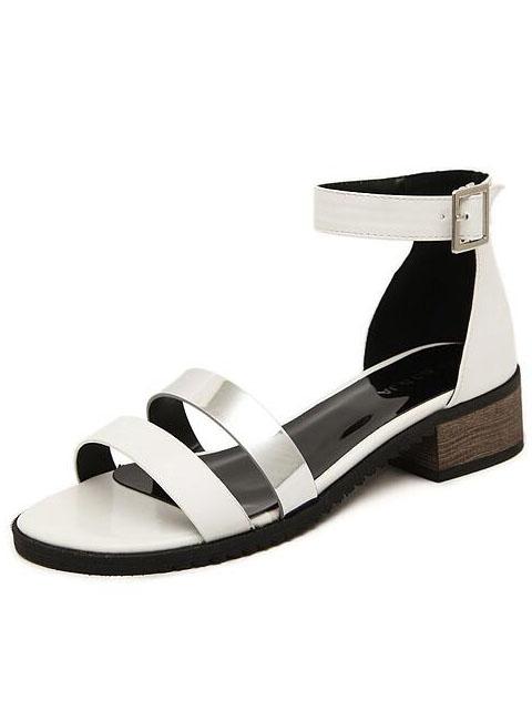 Romwe Contrast Buckled Ankle Strap White Sandals