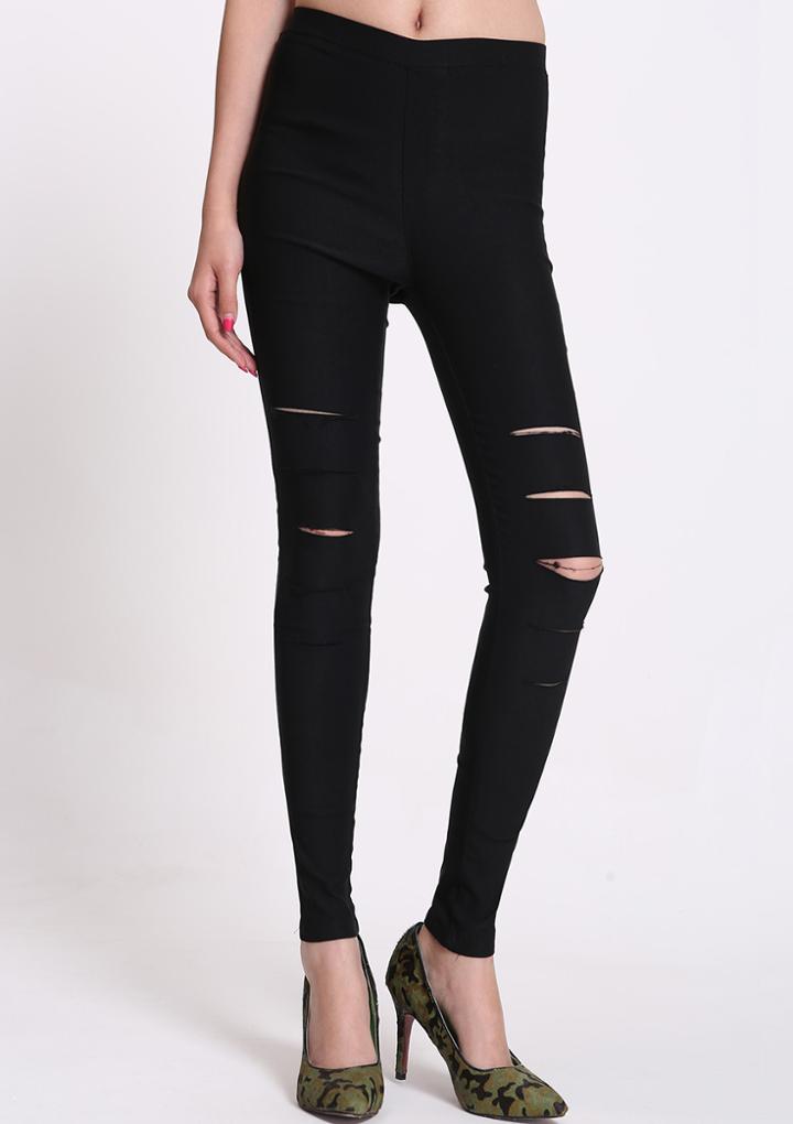 Romwe Cut Out Slim Black Pant