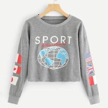 Romwe Flag And Letter Print Sweatshirt