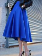 Romwe Blue High Waist Flare Long Skirt