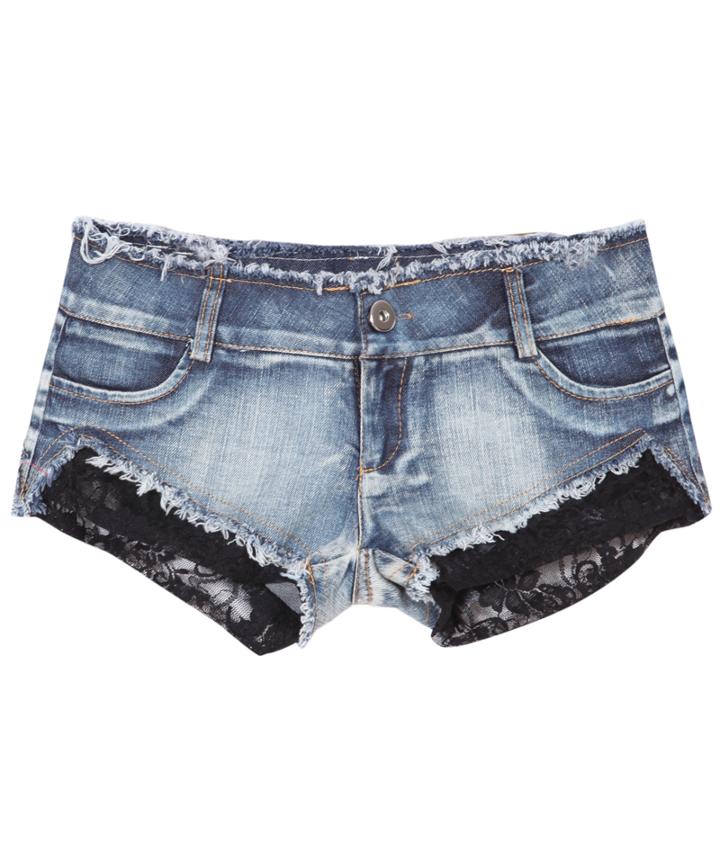 Romwe Bleached Lace Embellished Denim Shorts