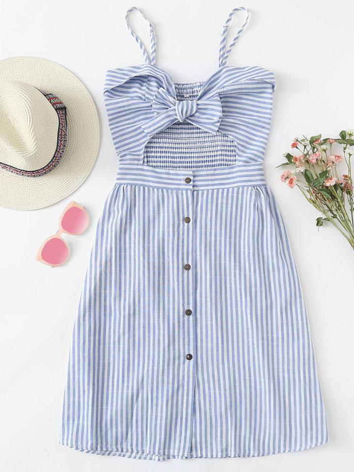 Romwe Vertical Stripe Cut Out Front Cami Dress